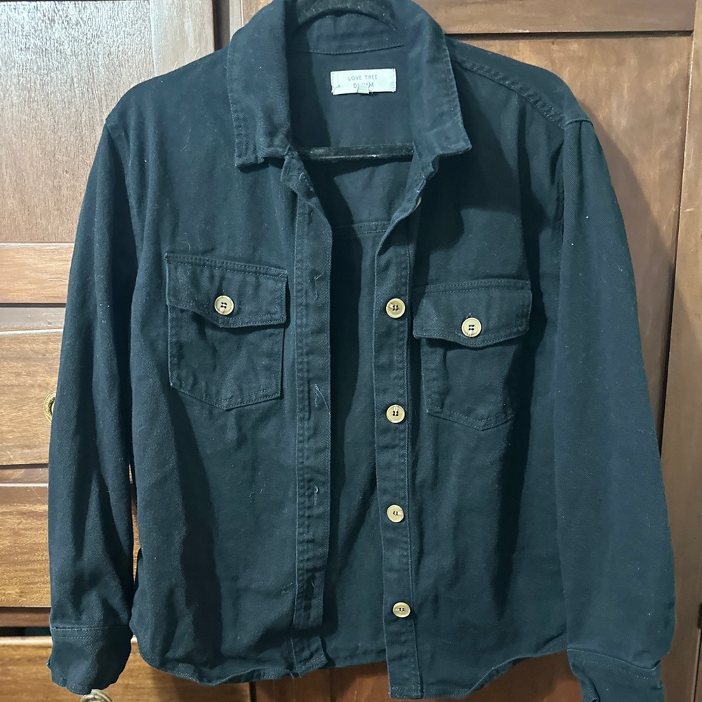 Love Tree Black Denim Shacket Womens Small Button Front Western Layering Jacket